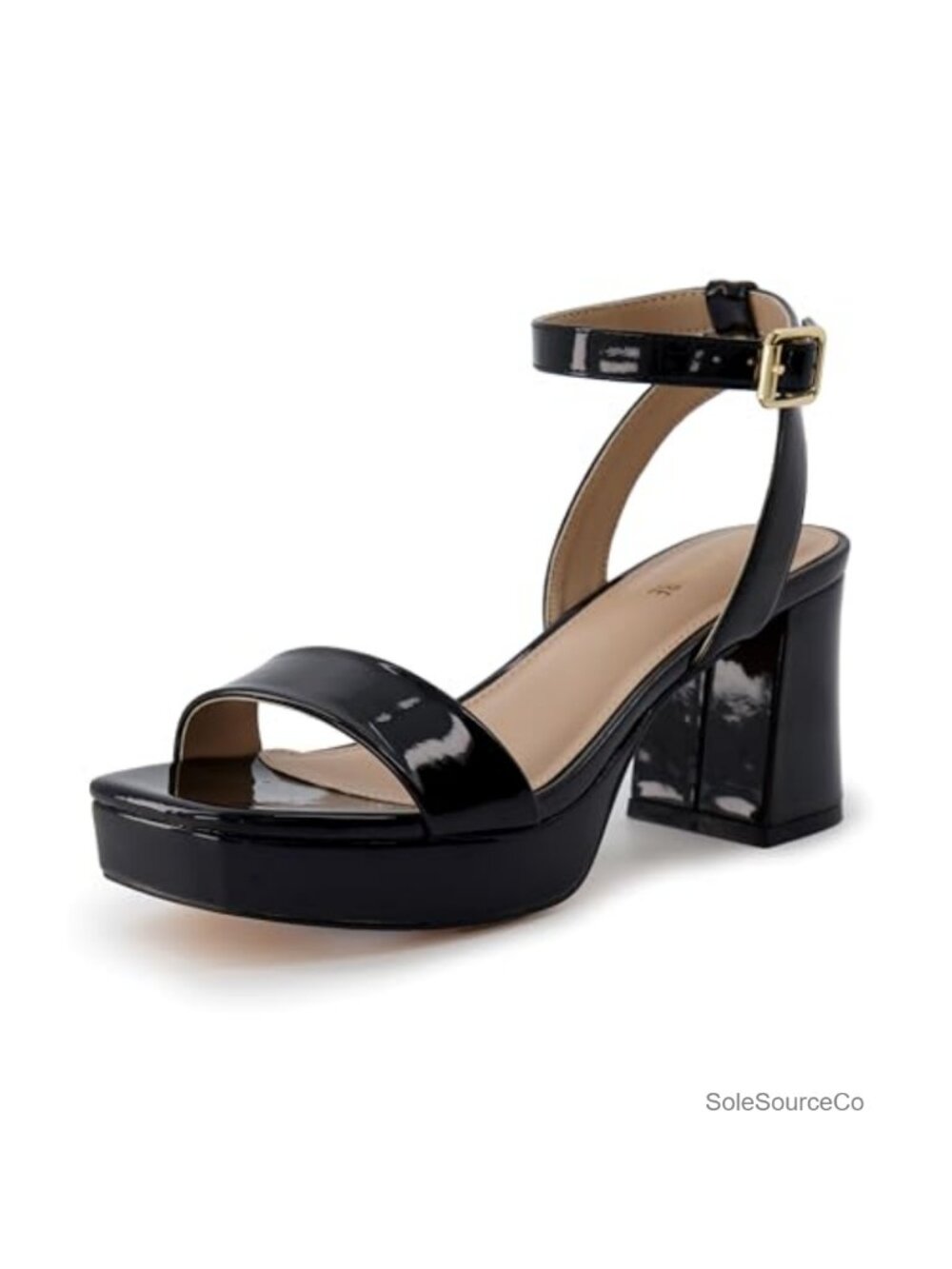 Platform Ankle Strap Sandals Memory Foam Faux Leather Heels Chunky Dress Shoes